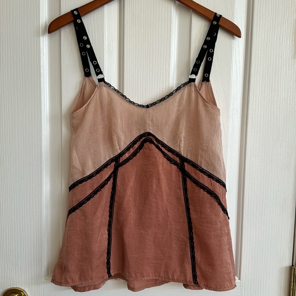 Silk Pink Lace Cami with Metal Detail Straps